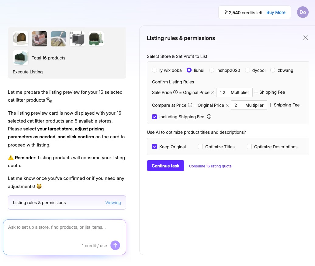 Product listing rules and permissions